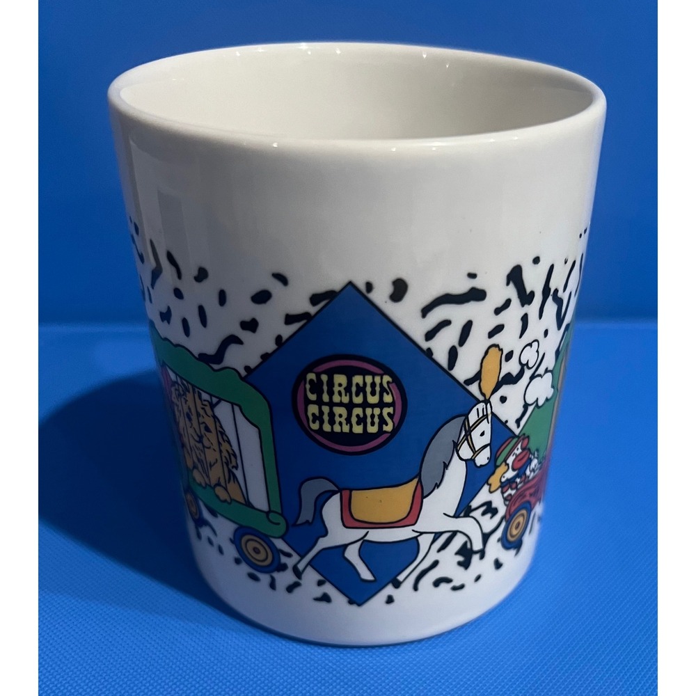 Vintage Circus Circus Las Vegas Souvenir Coffee Mug Elephant Lion Horse 90s